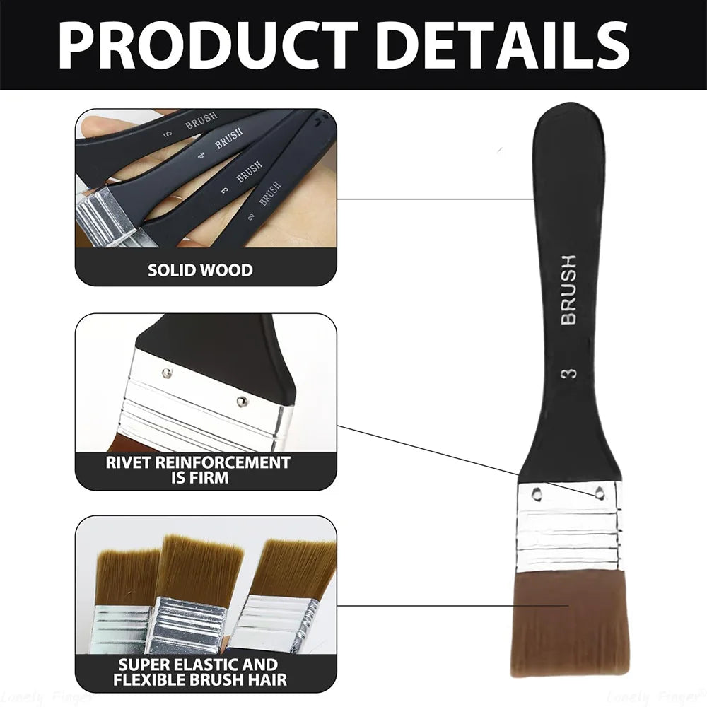 1/3/4 Pcs Paint Brush, Flat Bright Paint Brushes Craft Basecoating Paint Brushes with Wooden Handle for Acrylic, Oil, Watercolor Peaceful Pleasures Health and Wellness