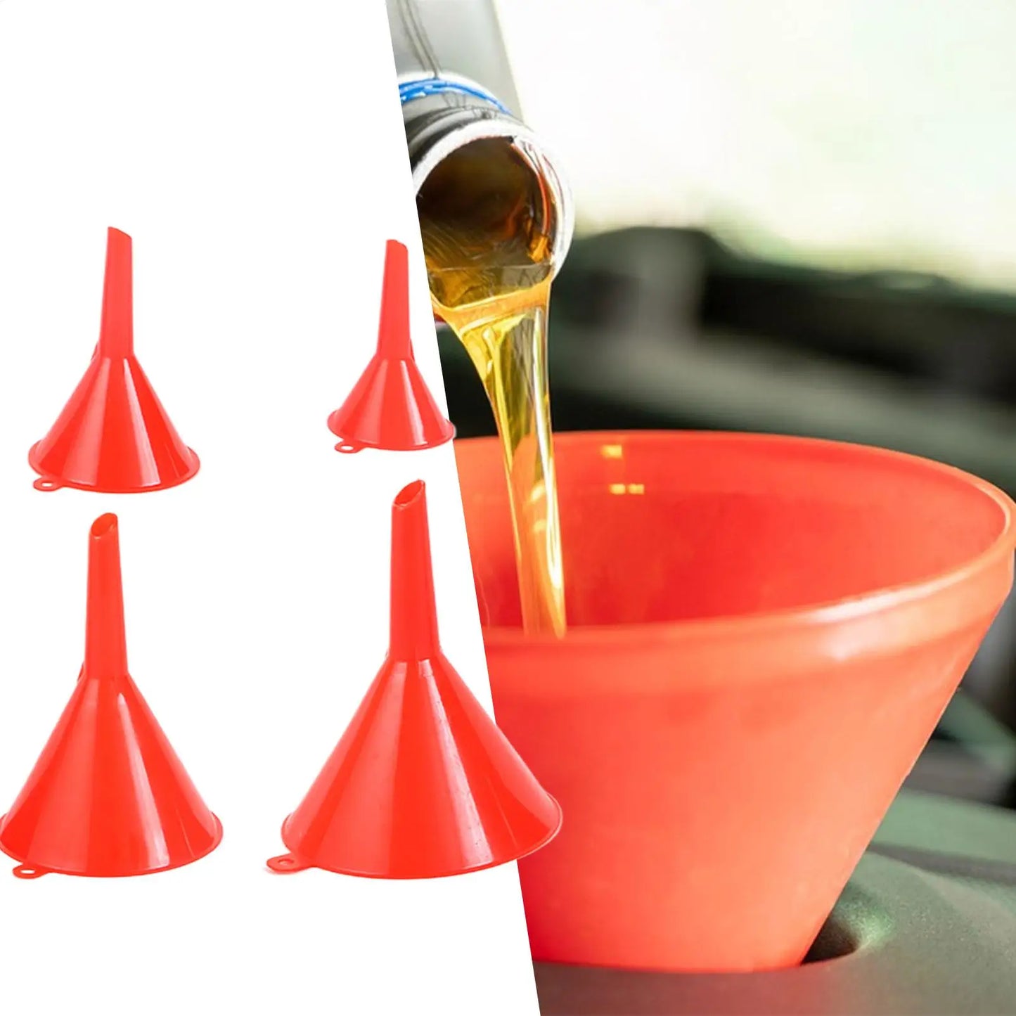 4-Piece Plastic Funnel Set for Car Oil & Liquid Transfer