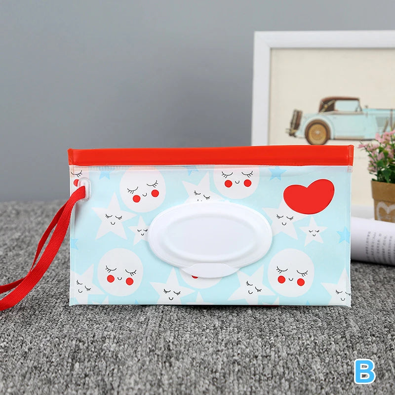 Portable Baby Wet Wipes Dispenser Bag | Cartoon Snap-Strap Pouch