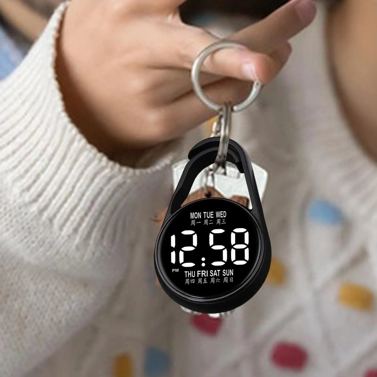 Digital Pocket Watch with LED Light Waterproof Electronic Keyring Watch Night Glow Small Pocket Watch for Travel Commuting Exam Peaceful Pleasures Health and Wellness