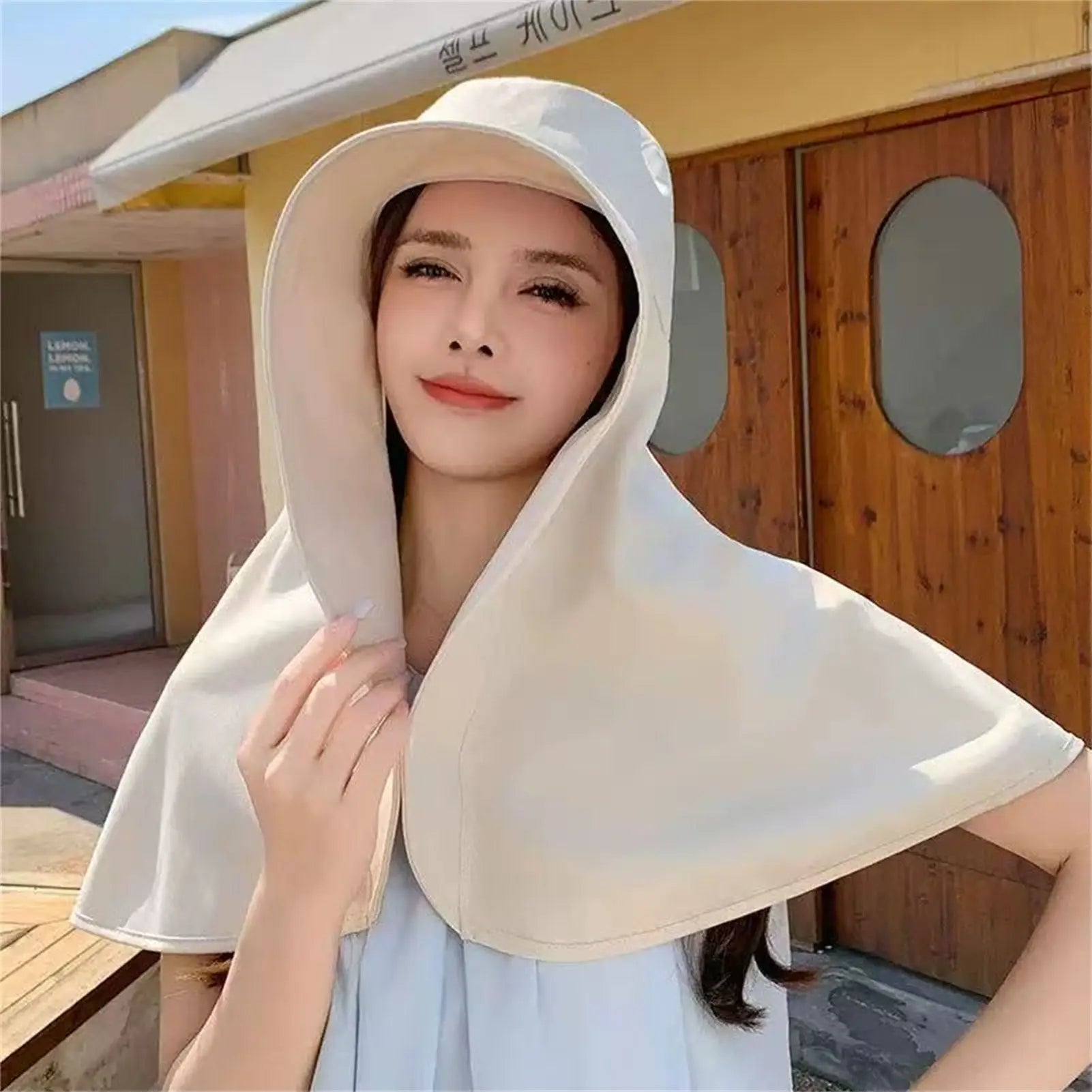 Women Sun-Protection Fisherman Hat Wide Brim Neck Cover UPF50+ Anti UV Ponytail Design Peaceful Pleasures Health and Wellness