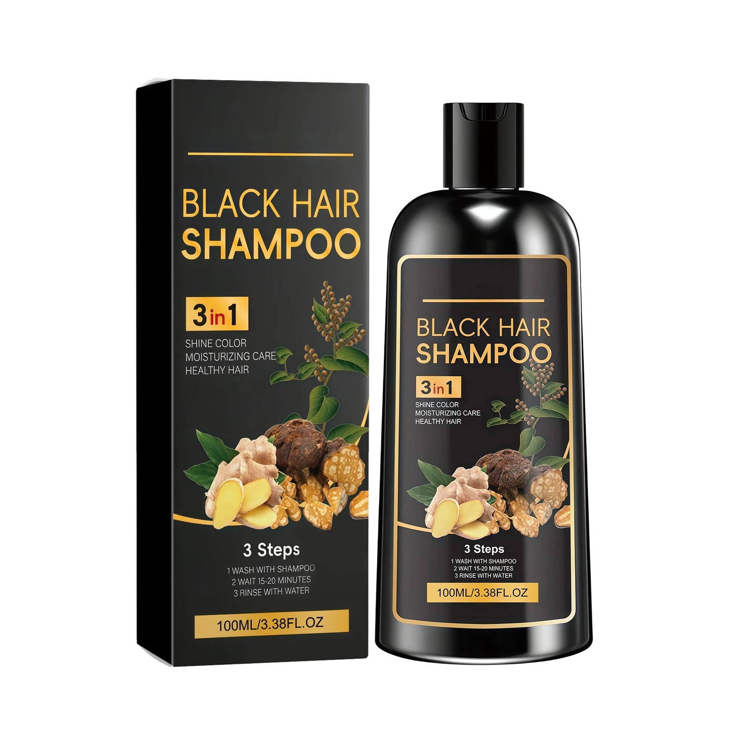 Natural Plant-Based Hair Coloring Shampoo Moisturizing Coverage Gray Hair Long-Lasting Black Color 3 in 1 Black Hair Dye Shampoo Peaceful Pleasures Health and Wellness Black