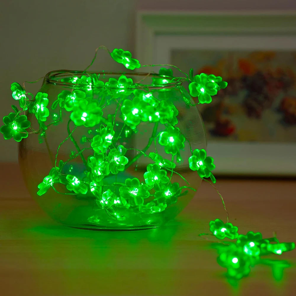 2M Four-Leaf Clover LED String Lights | Battery-Powered Decor