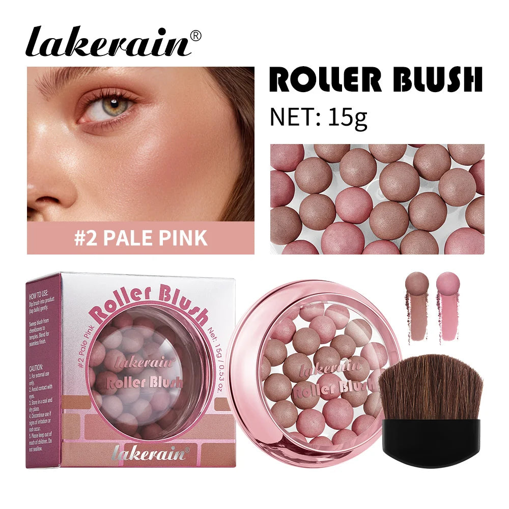 Lakerain Roller Blush Long-lasting Holding Natural Makeup Spherical Appearance Design Powdery Texture Pearlescent Effect Blush Peaceful Pleasures Health and Wellness Pale Pink