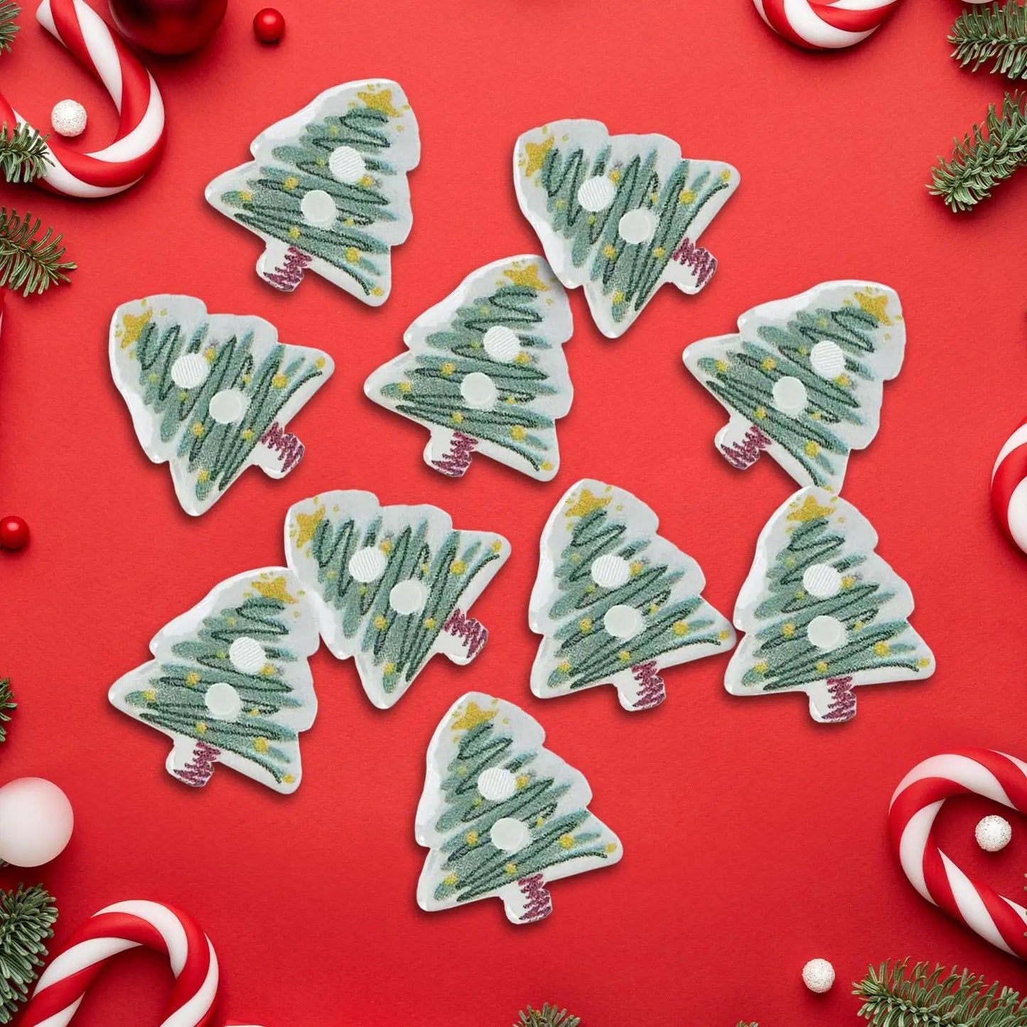 Christmas Buttons For Crafts 10-Piece Tree-Shaped Decoration Pin Ornament 2D Acrylic Christmas Craft Supplies For Holiday Peaceful Pleasures Health and Wellness
