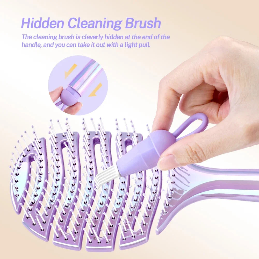 Iridescent Crescent Moon Detangling Hairbrush & Scalp Massager