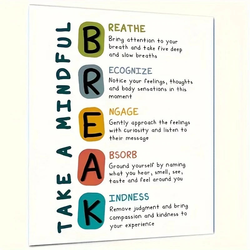 Mindful Breathing Inspirational Quote Canvas Wall Art Print