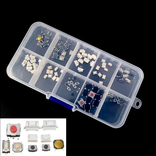 100Pcs 10 Value Micro Momentary Tactile Push Button Switch 3x4x2mm 3x4x2.5mm 3x6x4.3mm 4x4x1.5mm Tact Assortment Kit Peaceful Pleasures Health and Wellness Default Title