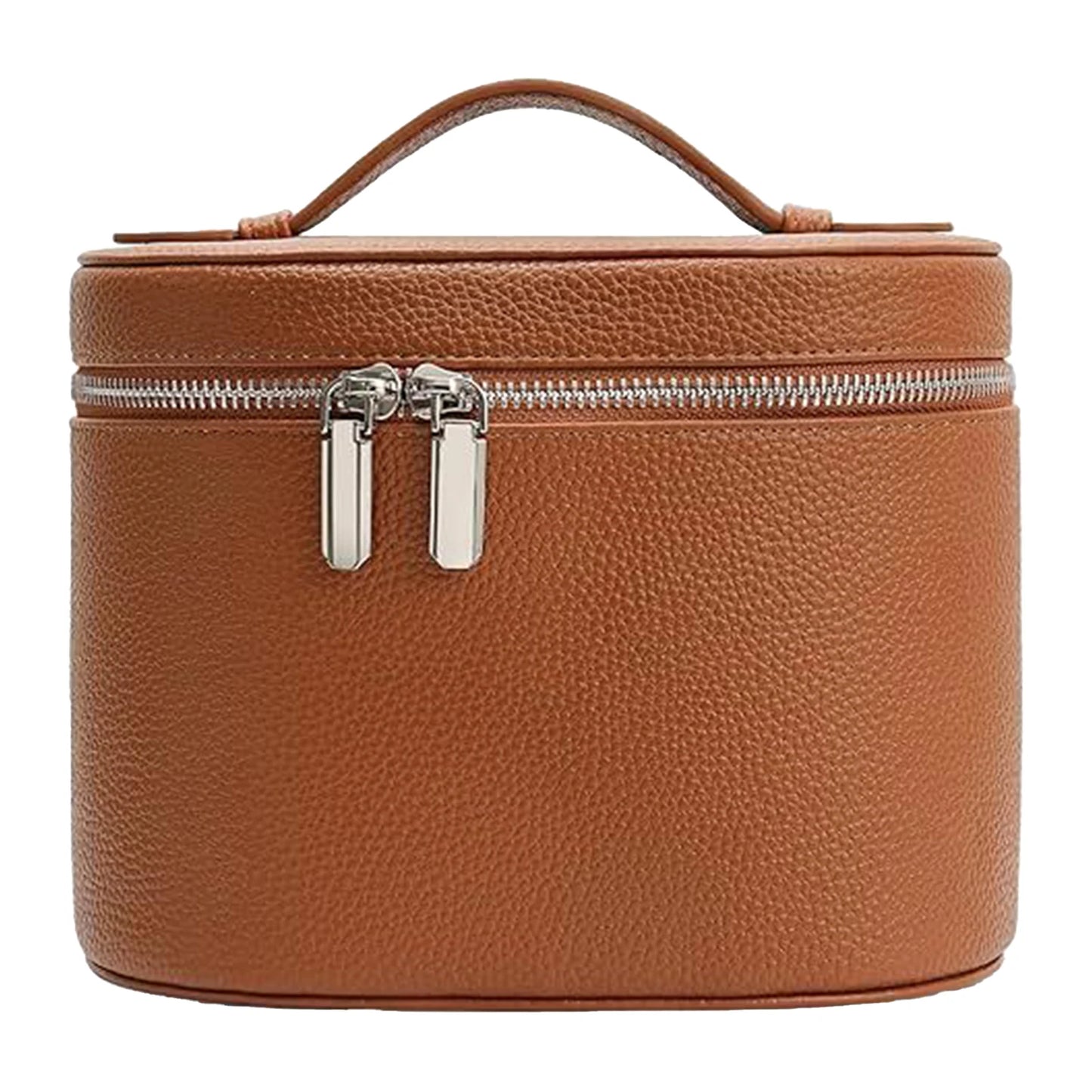 PU Leather Large Capacity Detachable Makeup Bag Travel Cosmetic Organizer Handbag For Women Peaceful Pleasures Health and Wellness Brown