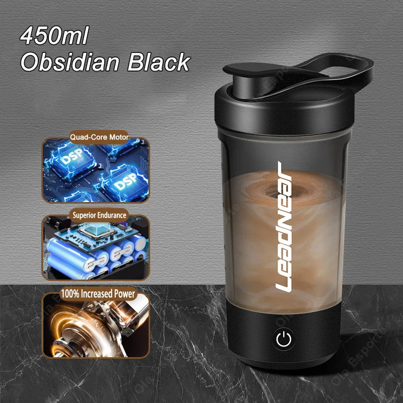Electric Shaker Cup 450ml Self-Stirring Intelligent Shaker For Protein Shake Meal Replacement Portable Sport Mixing Cup Peaceful Pleasures Health and Wellness Black 450ml