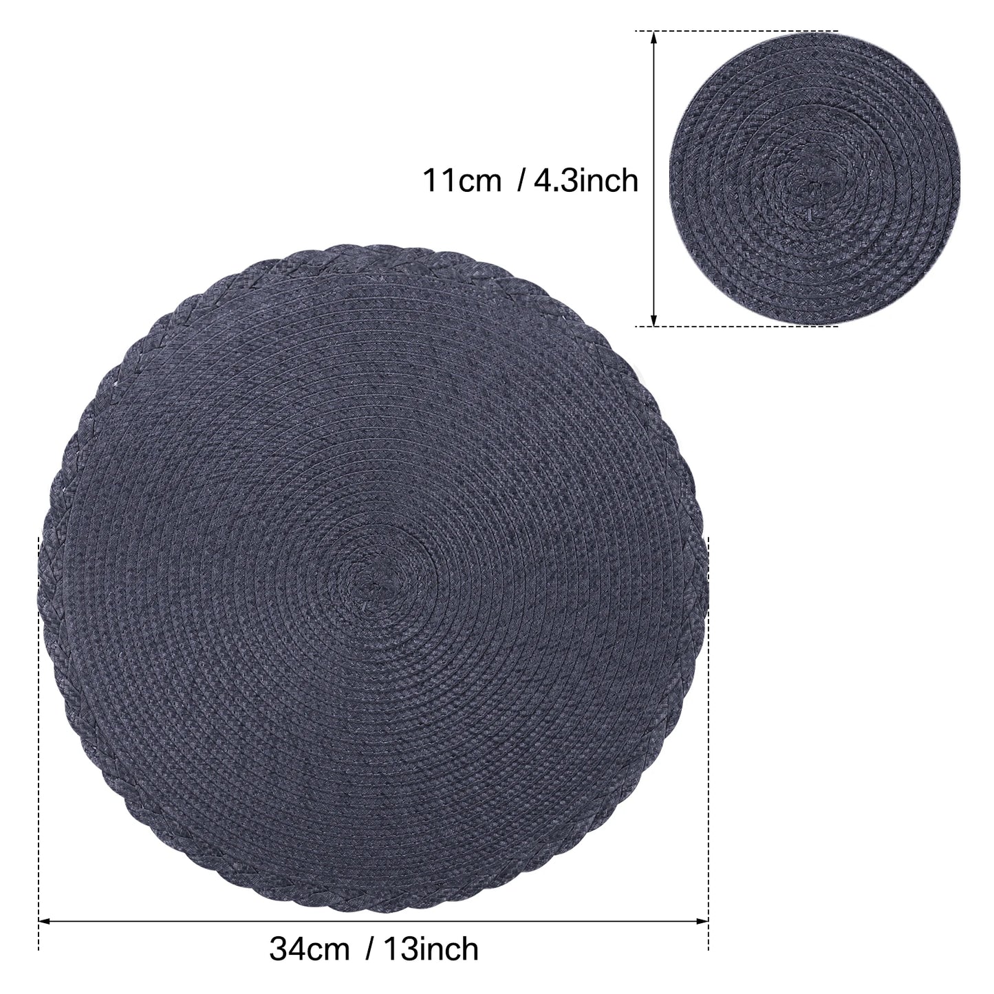 33.5CM Round Placemats Set of 6 Small Circle PP Place Mats Washable Table Mats for Dining Table Woven Heat Resistant Placemats Peaceful Pleasures Health and Wellness B Navy Set of 6