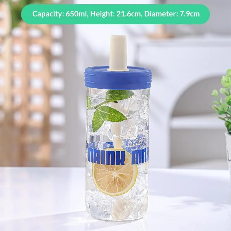 2026 New 650ML Water Bottles Straw Cup Juice Milk Plastic Cup with Lid Straw Bubble Tea Coffee Cups Large Capacity Drinkware Peaceful Pleasures Health and Wellness Blue letters