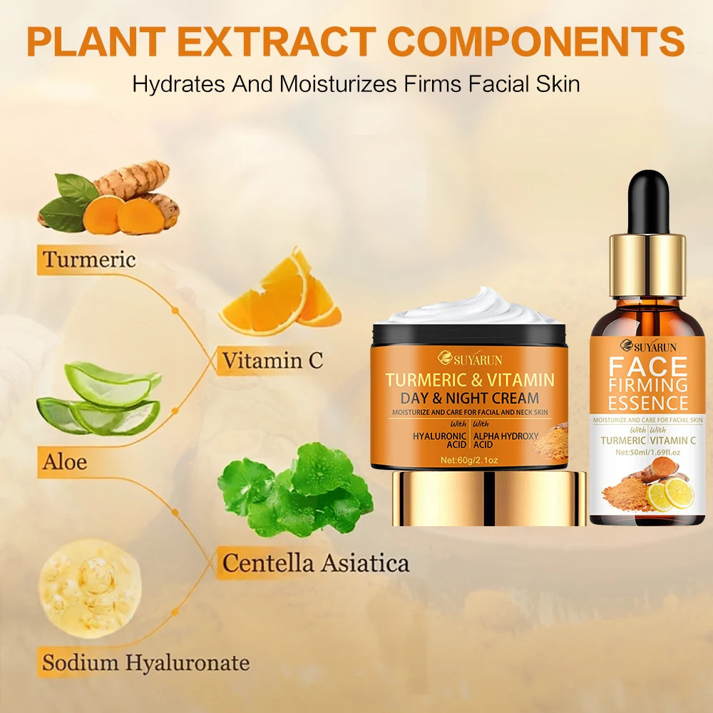 SUYARUN Vitamin C Brightening Cream + Turmeric Firming Serum Duo, Anti-Aging Skincare Set for Youthful Glow & Radiance. Peaceful Pleasures Health and Wellness