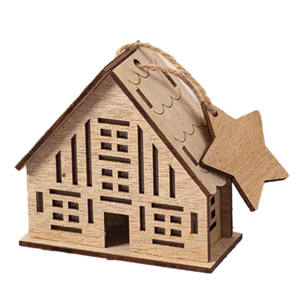 Battery-Powered Wooden Log Cabin Christmas Ornament