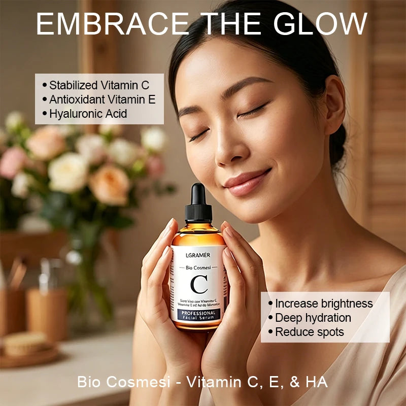 30ml/60ml Vitamin C Face Serum Lifting Firming Facial Fade Fine Lines Anti-aging Essence Moisturizing Brighten Nourish Skin Care Peaceful Pleasures Health and Wellness