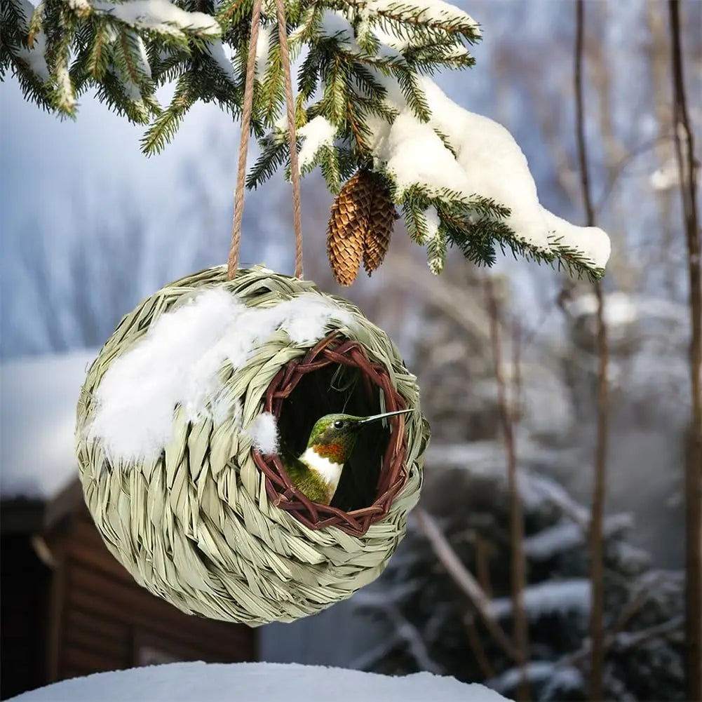 Hummingbird Houses for Outside Hanging, Natural Grass Hanging Bird Hut, Hand Woven Hummingbird Nest, Large Wren Finch Bird House Peaceful Pleasures Health and Wellness