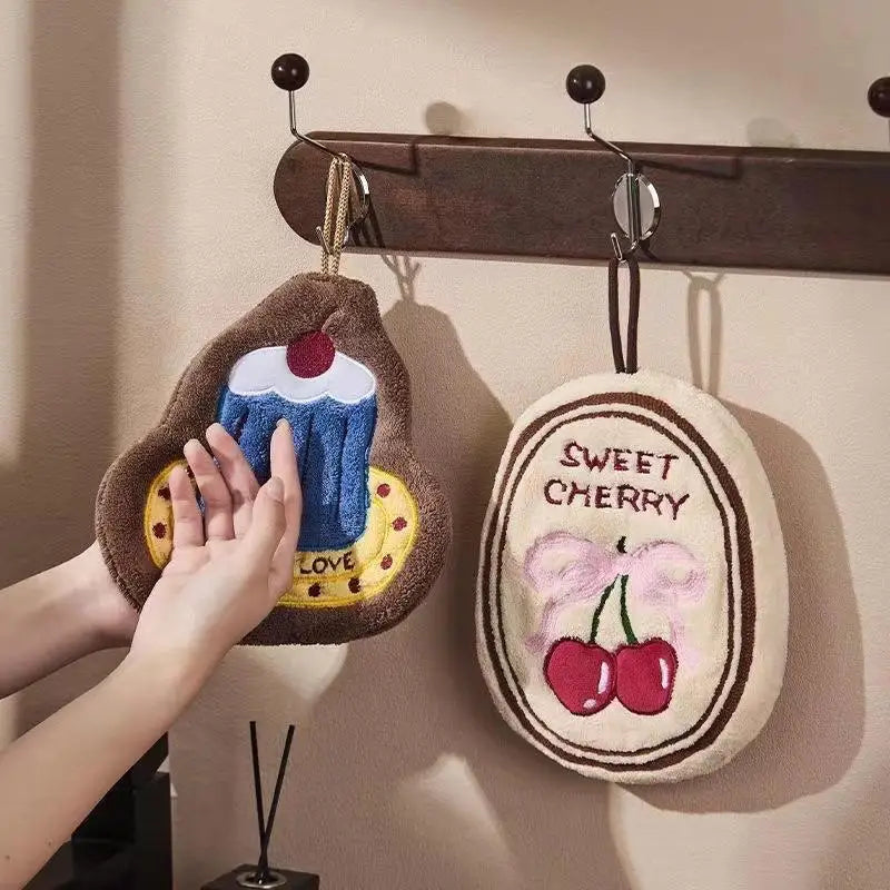Cute Hanging Hand Towel Absorbent Thickened Kitchen Rag Bathrooms Towel High Appearance Coral Velvet Hand Towel Home Daily Use Peaceful Pleasures Health and Wellness