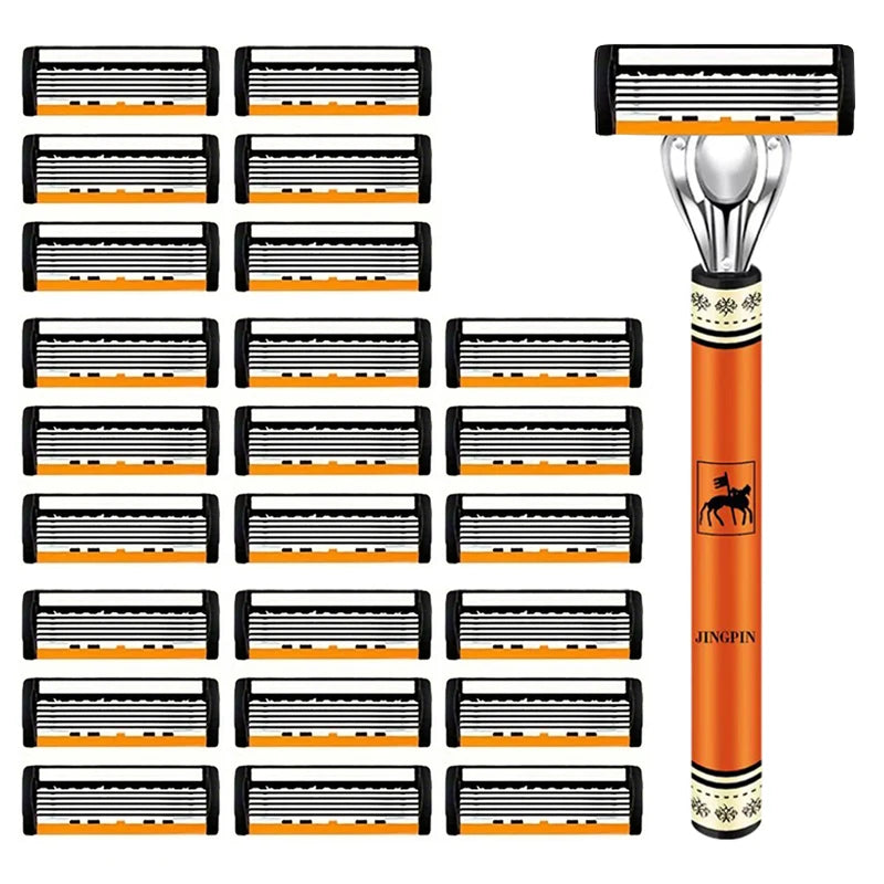 Men's 6-Blade Manual Razor Shaving Kit – Face & Beard Shaver