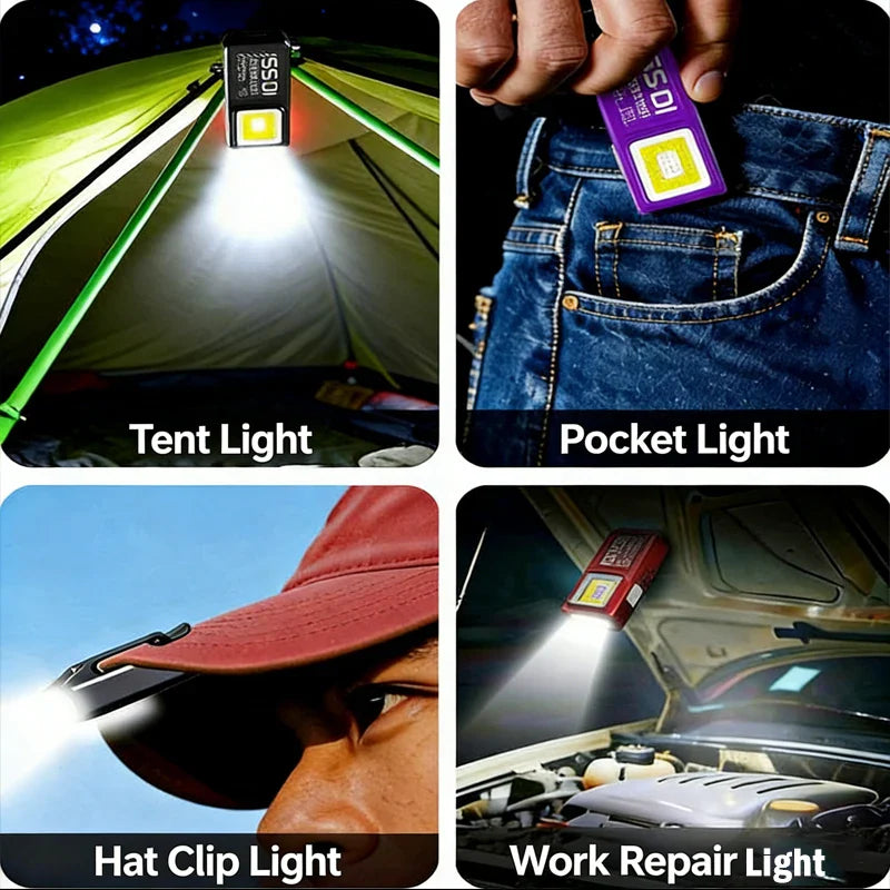 Mini COB LED Flashlight USB-C Rechargeable Magnetic Clip Pocket Lamp