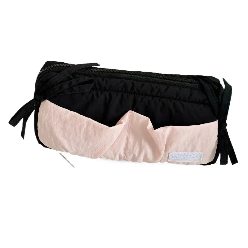 Small Fresh Cloud Toast Bow High Beauty Student Pen Case Multi Functional Large Capacity Storage Bag Peaceful Pleasures Health and Wellness black powder