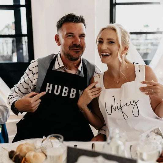 Wifey Hubby Apron Set | Newlywed Wedding Gift for Couples Couples Kitchen Apron Peaceful Pleasures Health and Wellness