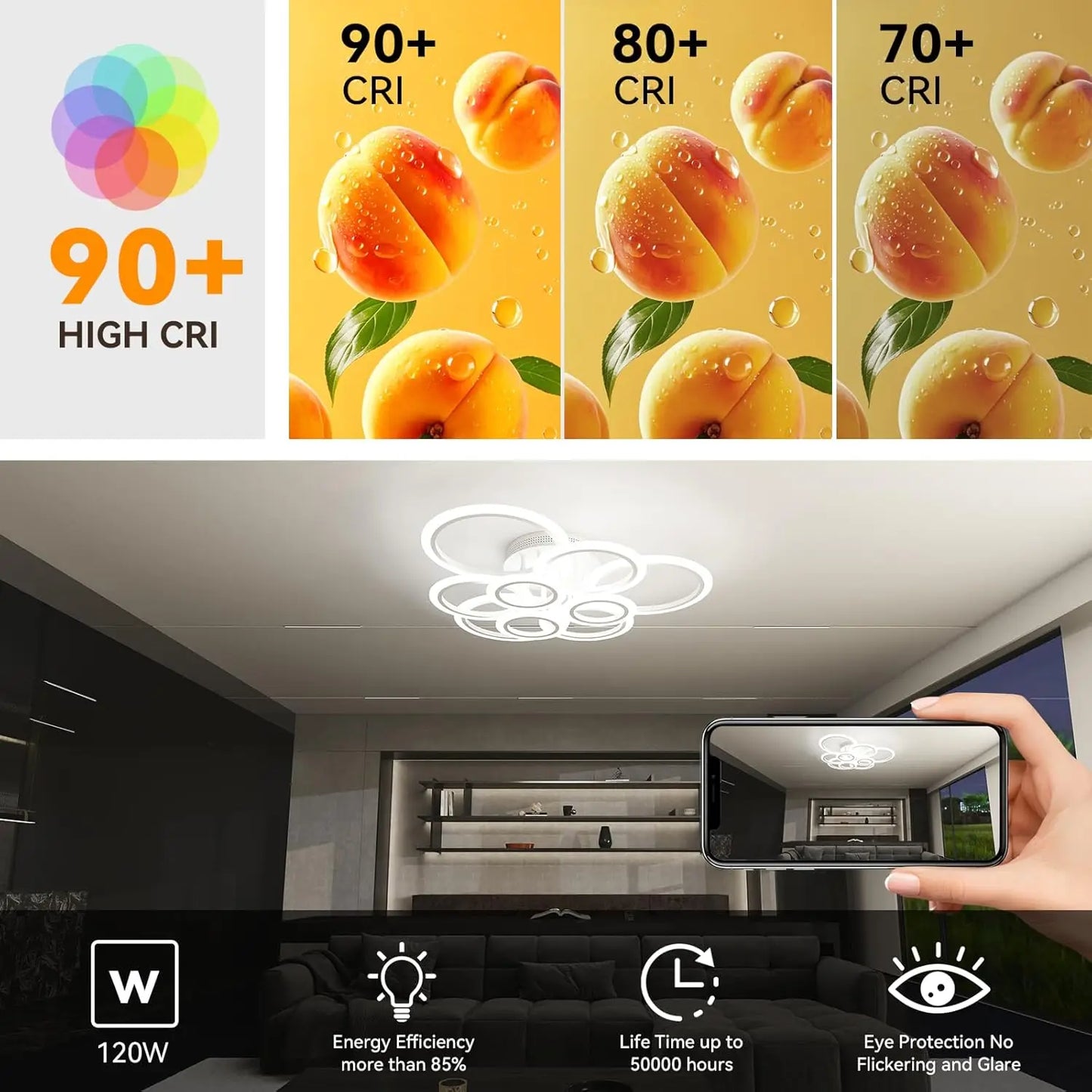 Modern LED Ring Ceiling Light Dimmable 2800K–7000K + Remote