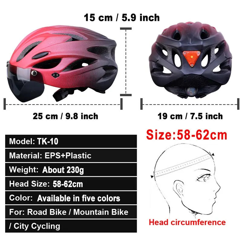 Adult Bike Helmet with LED Tail Light – 58–62cm Lightweight