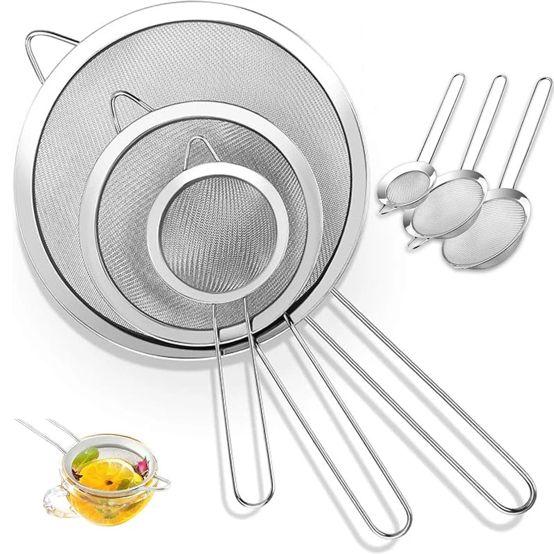 3-Piece Stainless Steel Fine Mesh Strainer Set with Handle Mesh Strainer Set Peaceful Pleasures Health and Wellness