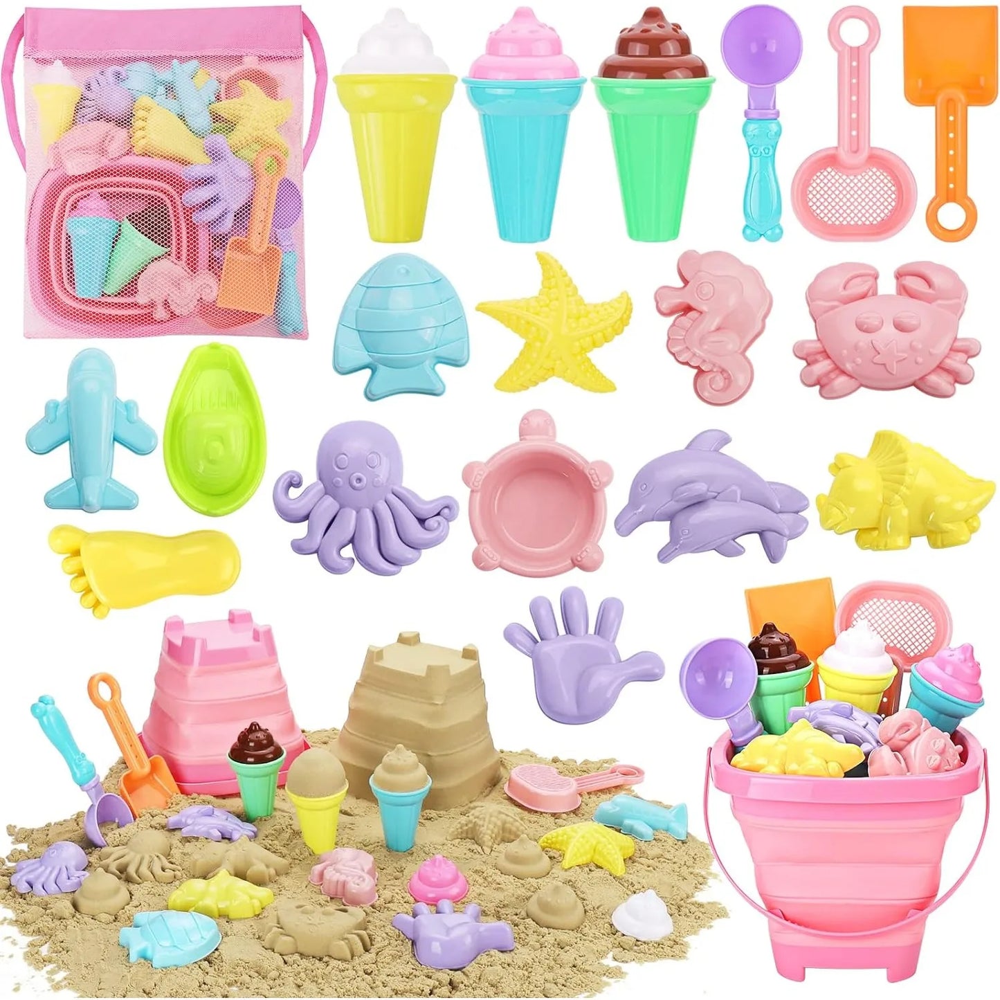 20-Piece Kids Beach Toys Set | Sand Molds, Ice Cream & Bucket