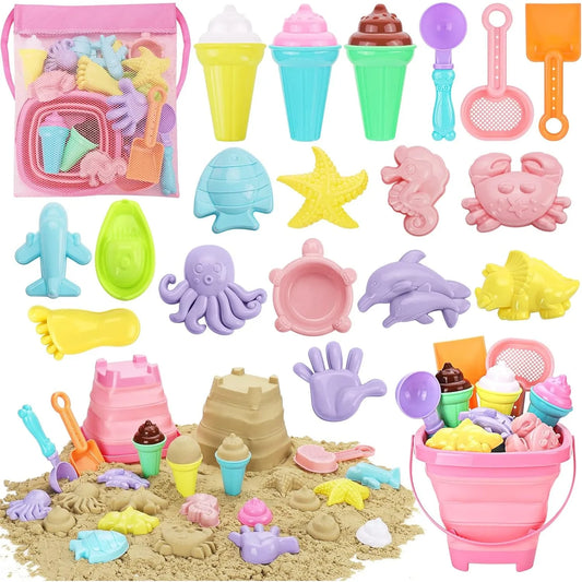 20-Piece Kids Beach Toys Set | Sand Molds, Ice Cream & Bucket Kids Beach Toy Set Peaceful Pleasures Health and Wellness