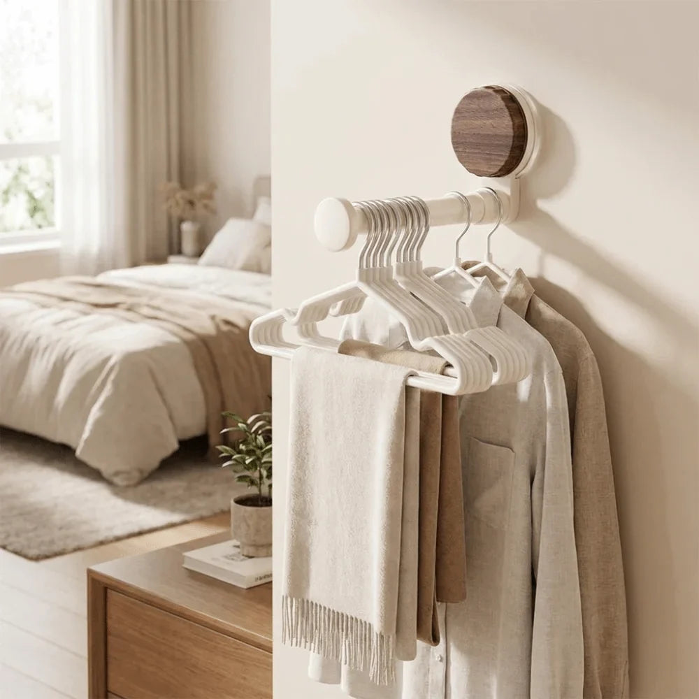 No-Drill Suction Cup Telescopic Clothes Rack | Wall Hanger