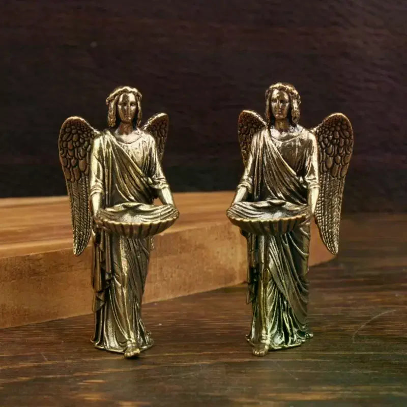 Handmade Brass Guardian Angel Figurine | Decorative Wings Statue Angel Figurine Peaceful Pleasures Health and Wellness