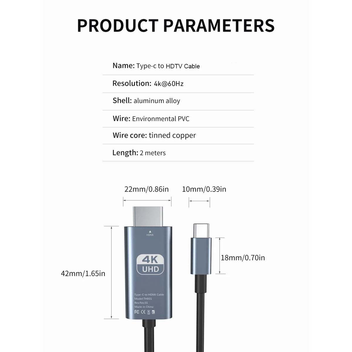 USB-C to HDMI Cable 4K 60Hz | Thunderbolt 3 & 4, 2m USB-C HDMI Cable Peaceful Pleasures Health and Wellness