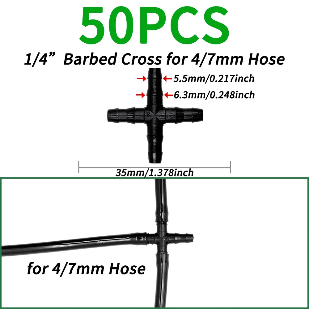 50pcs Barbed Connectors Irrigation Fittings Drip Irrigation Barbed Connectors 4/7mm Tubing Fittings for Flower Pot Garden Lawn Peaceful Pleasures Health and Wellness G-50pcs