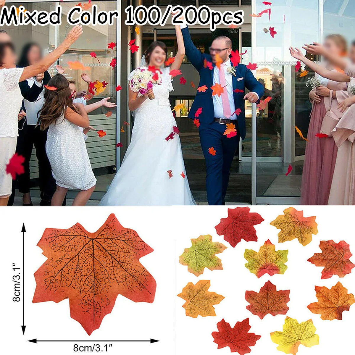 100 Artificial Silk Maple Leaf Autumn Fall Fake Leaves Craft