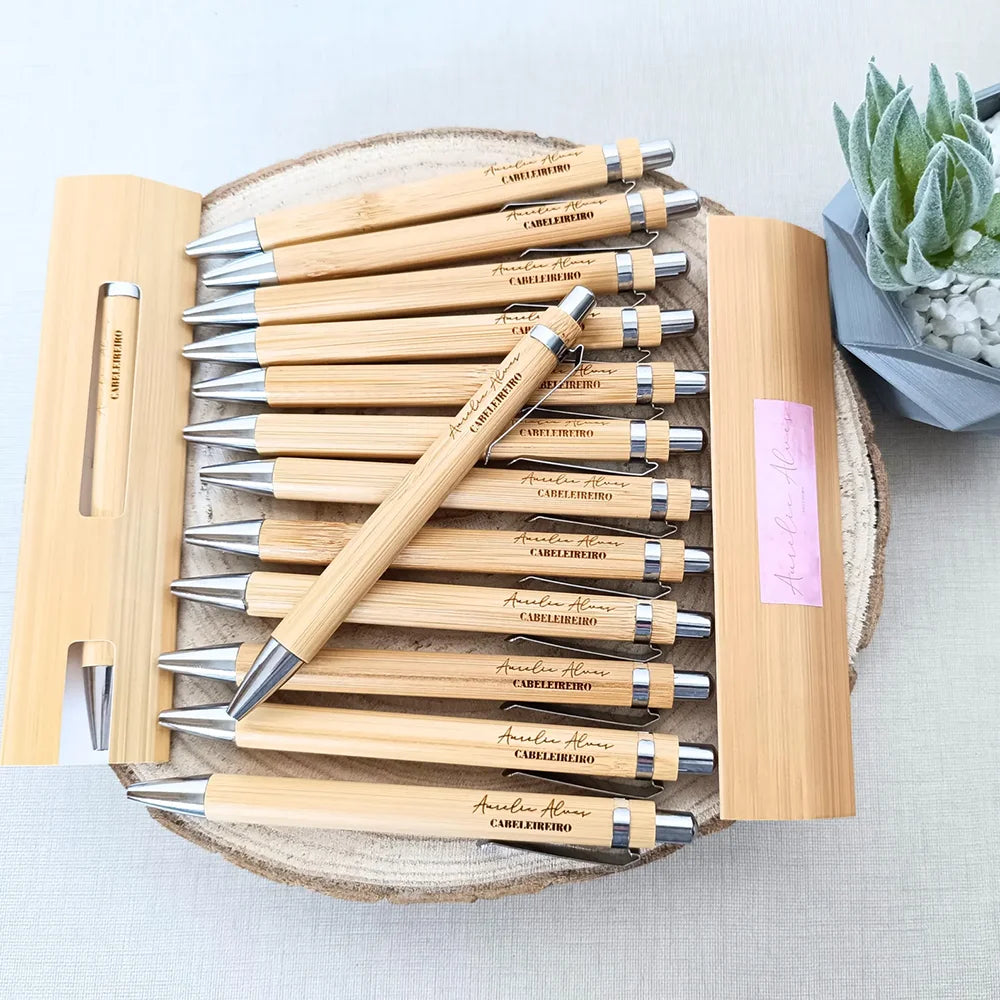 Custom Engraved Bamboo Pens Set of 5 | Wedding & Teacher Gift Personalized Pen Set Peaceful Pleasures Health and Wellness