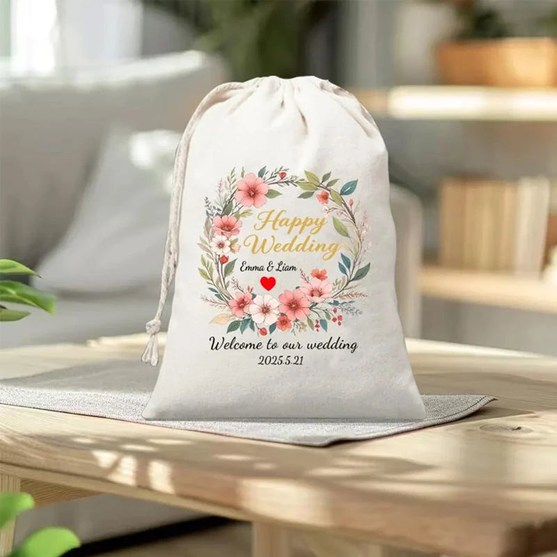 5-Pack Wedding Vine Wreath Drawstring Bags | Bridal Shower Gifts Wedding Favor Bags Peaceful Pleasures Health and Wellness