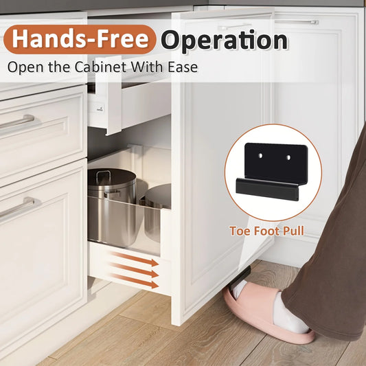 1 Polished Metal Cabinet Door Foot Handle Carbon Steel Non-contact Peaceful Pleasures Health and Wellness 1pc Black