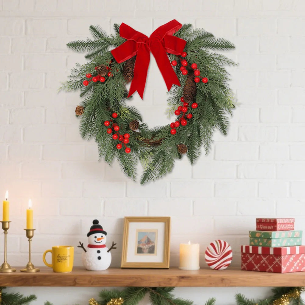 Christmas Wreath Indoor Outdoor – Red Bow & Berry Holiday Décor