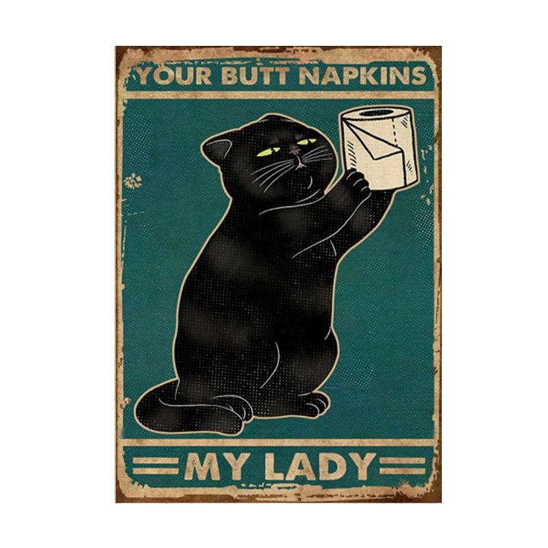 Funny Black Cat Coffee Canvas Wall Art | Retro Cat Poster