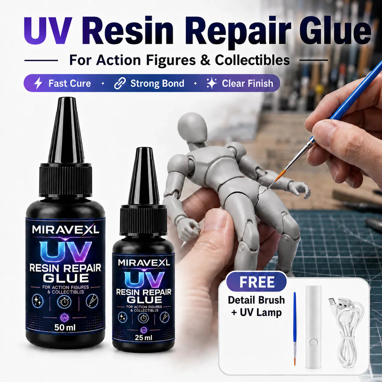 MIRAVEXL UV Resin Repair Glue 25ml/50ml | Action Figure Kit