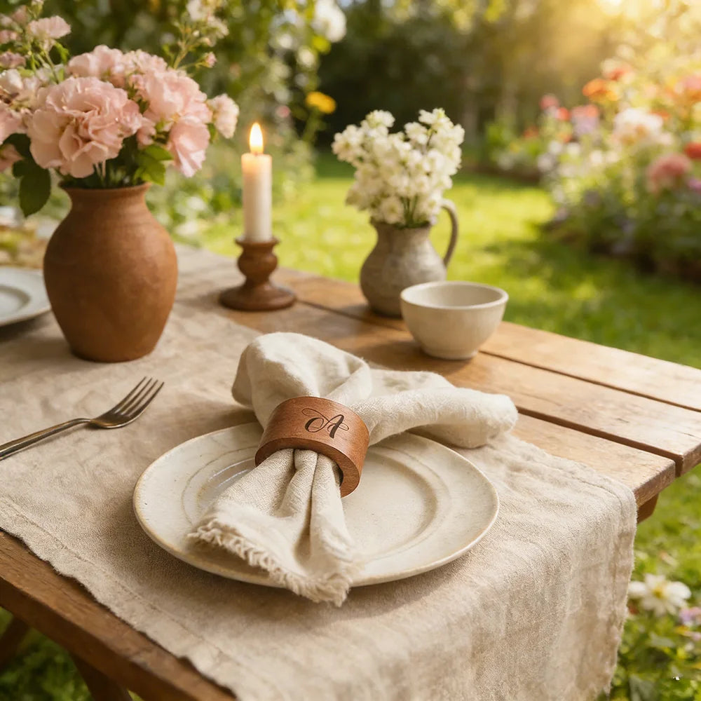 A-Z Engraved Wooden Napkin Rings | Wedding & Party Table Decor Wooden Napkin Rings Peaceful Pleasures Health and Wellness