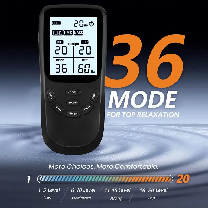 2 Independent Channel TENS EMS Unit, 36 Mode, 20 Level Muscle Stimulator, Rechargeable Electric Pulse Massager for Treatment Peaceful Pleasures Health and Wellness