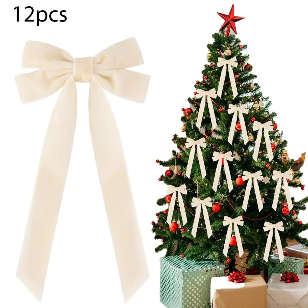 12-Pack Velvet Christmas Bows | Tree Ornaments & Gift Wrap Christmas Bow Ornaments Peaceful Pleasures Health and Wellness G 26cm