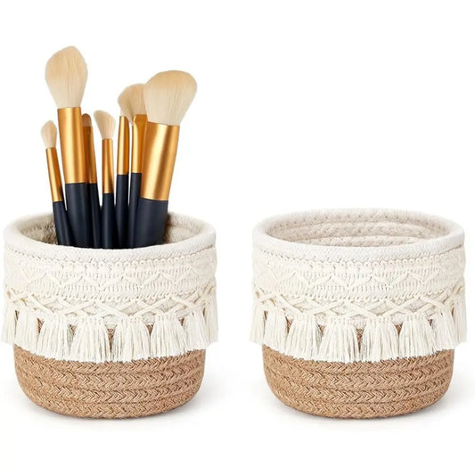 Cotton Rope Tassel Desktop Storage Basket | Boho Organizer Desktop Storage Basket Oasis Select