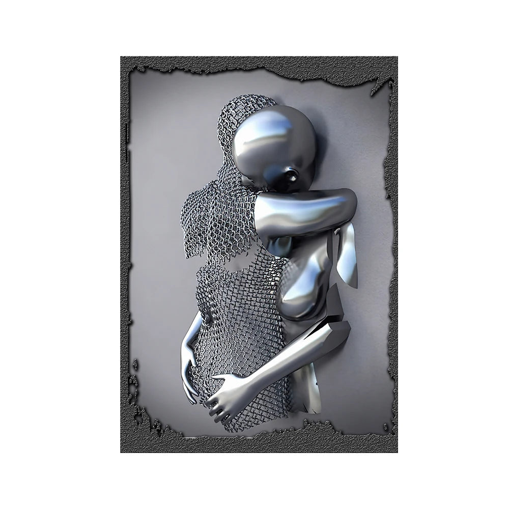 Abstract Couple Portrait Canvas Wall Art | Nordic Pop Print