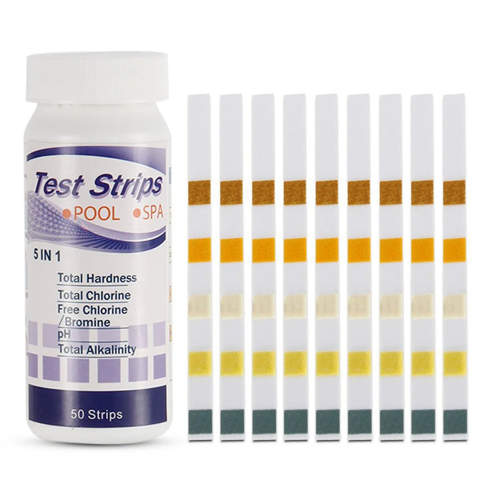 5 In 1 Swimming Pool SPA Test Strips Chlorine pH Alkalinity Water Hardness Testing Healthwater Pool Test Strips 50Pcs Peaceful Pleasures Health and Wellness