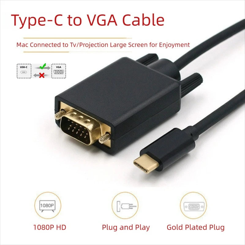 USB C To VGA Adapter USB Type C Cable To VGA for Apple Macbook Air Macbook Pro Input USB-C Cable To VGA Out Up To 1080P Peaceful Pleasures Health and Wellness