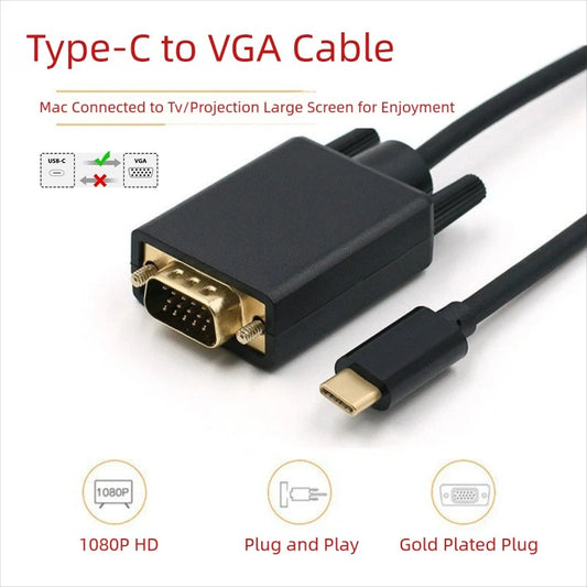 USB C To VGA Adapter USB Type C Cable To VGA for Apple Macbook Air Macbook Pro Input USB-C Cable To VGA Out Up To 1080P Peaceful Pleasures Health and Wellness