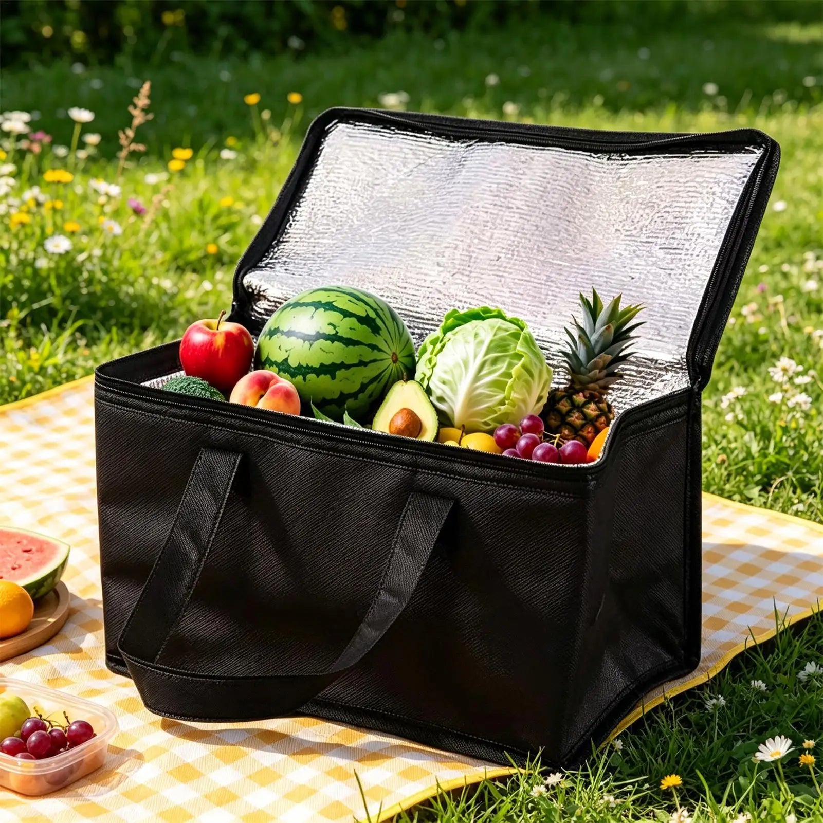 Portable Insulated Cooler Bag Aluminum Foil Foldable Tote Keeps Food & Drinks Cold For Camping Picnic Beach Travel Outdoor Peaceful Pleasures Health and Wellness